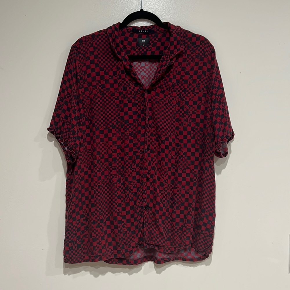 KSUBI Vintage Checker Button Down Short Sleeve Shirt